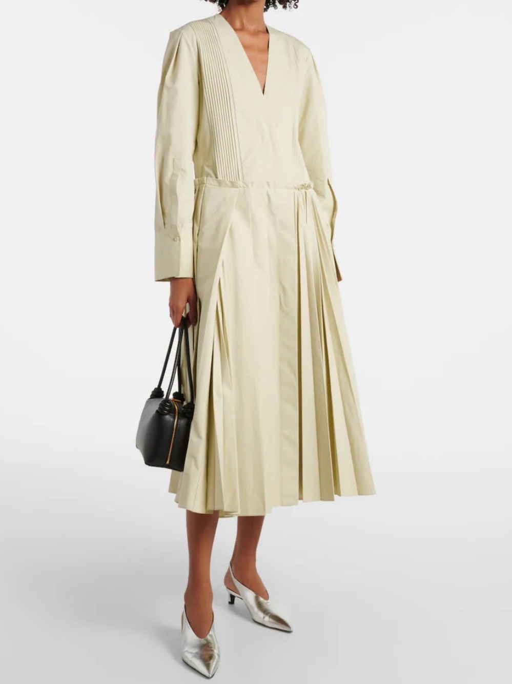Jil Sander Pleated cotton poplin midi dress GREEN SIZE 34 NWOT